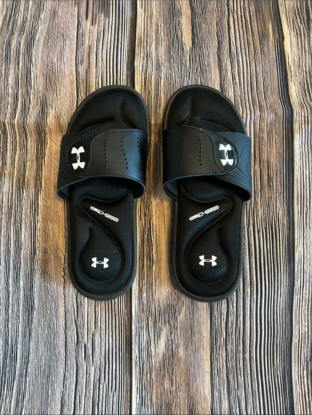 Under Armour Black Slide Sandals with White Logo